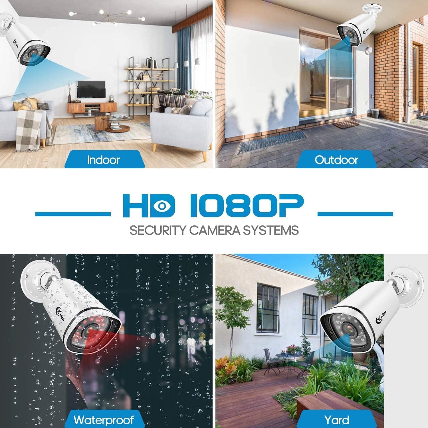 H.265 2MP + 4CH 1080P HD DVR Security Cameras Wireless Indoor Outdoor with 1TB Hdd,Camera Needs to Be Plugged in 4PCS 1080P Wireless Cameras ,Waterproof Security Camera System,100Ft Night Vision,Easy Remote Access