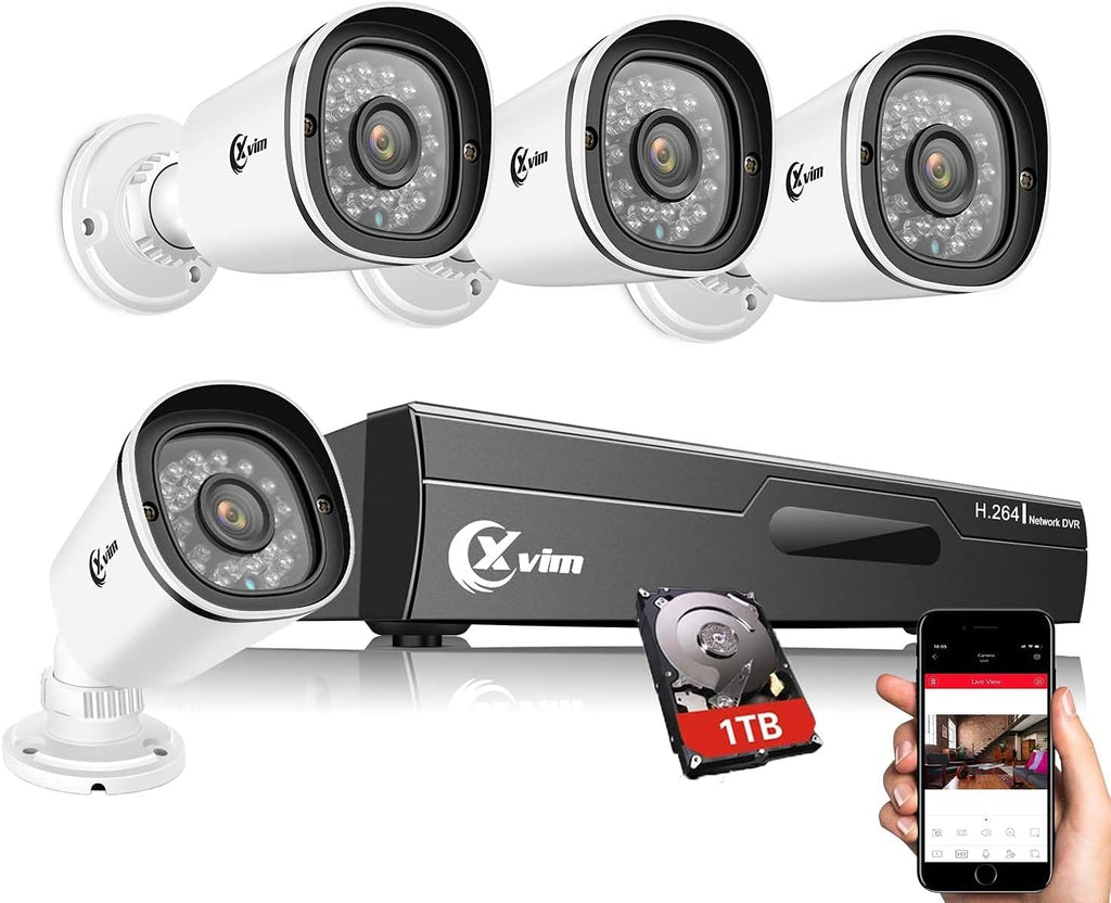 H.265 2MP + 4CH 1080P HD DVR Security Cameras Wireless Indoor Outdoor with 1TB Hdd,Camera Needs to Be Plugged in 4PCS 1080P Wireless Cameras ,Waterproof Security Camera System,100Ft Night Vision,Easy Remote Access